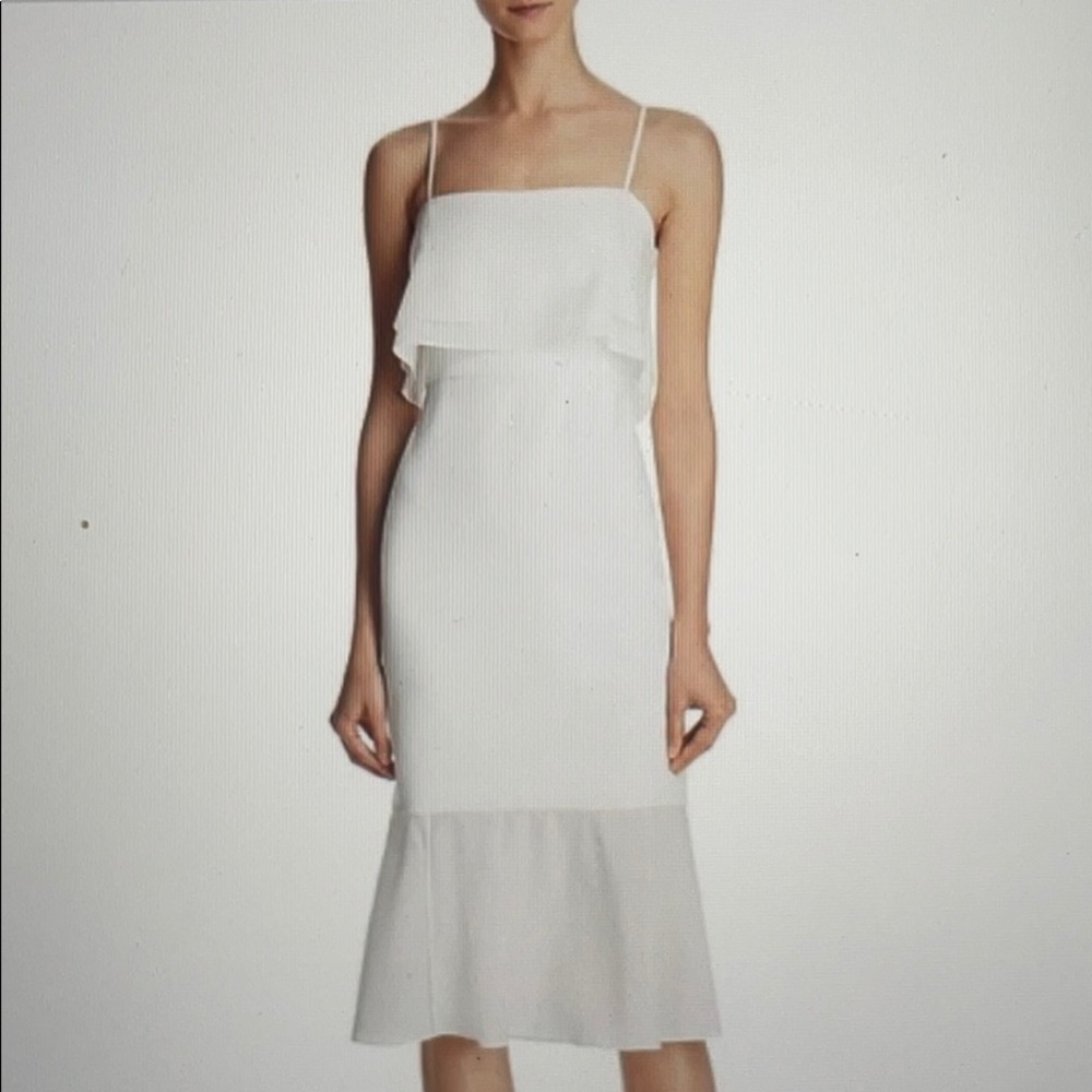 Aidan Mattox Scuba Crepe Popover Flounce Dress